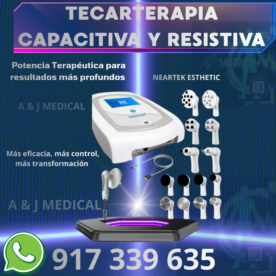 TECARTERAPIA CAPACITIVA Y RESISTIVA IBRAMED ESTHETIC Nèartek es un equipo de tecarterapia (Transferencia de Energía Capacitiva y Resistiva de Alta Frecuencia), con frecuencias de 500kHz a 1000kHz ¡el más completo a nivel mundial!  Características  La tecarterapia es una modalidad de la terapia electrotérmica. De esta forma, podemos compararla con la radiofrecuencia en cuanto a principios físicos, efectos fisiológicos, indicaciones de uso y contraindicaciones. Nèartek permite aplicaciones capacitivas y resistivas, en modo continuo y pulsado, para tratamientos atérmicos, térmicos o hipertérmicos .  Estética  Rejuvenecimiento facial (arrugas);  Contorno corporal mejorado;  Tratamiento de celulitis;  Grasa localizada;  Flacidez de la piel.  Estética íntima  rejuvenecimiento vulvovaginal;  Flacidez de la piel del pubis 